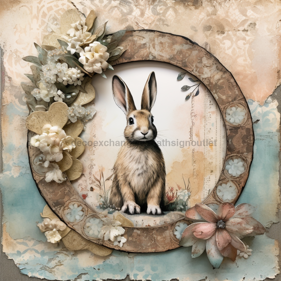 Easter Rabbit 10x10" Metal Wreath Sign - OAW-0086