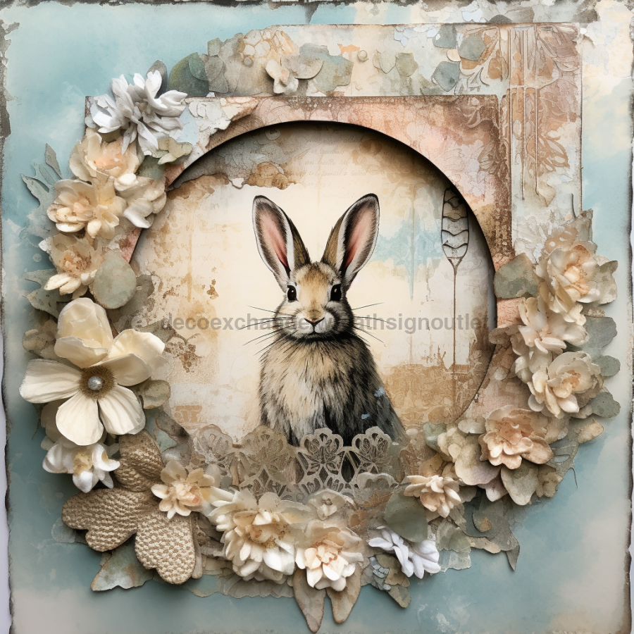 Easter Rabbit 10x10" Metal Wreath Sign - OAW-0087