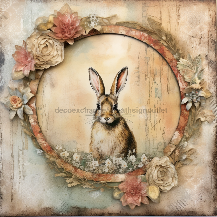 Easter Rabbit 10x10" Metal Wreath Sign - OAW-0089