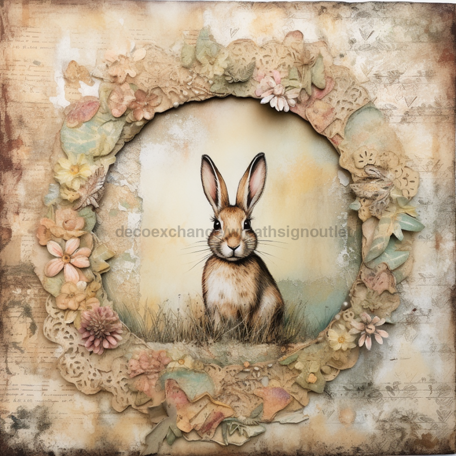 Easter Rabbit 10x10" Metal Wreath Sign - OAW-0090