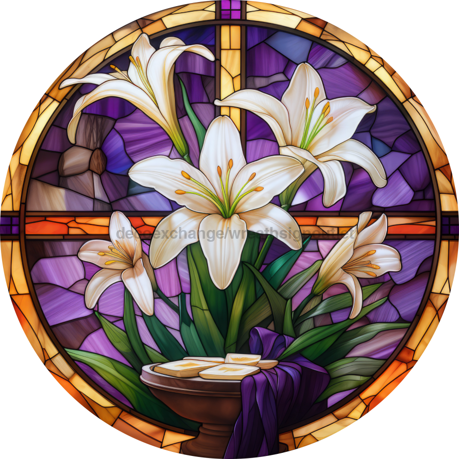 Easter Religious Lily 10" Metal Wreath Sign - DECOE-5168