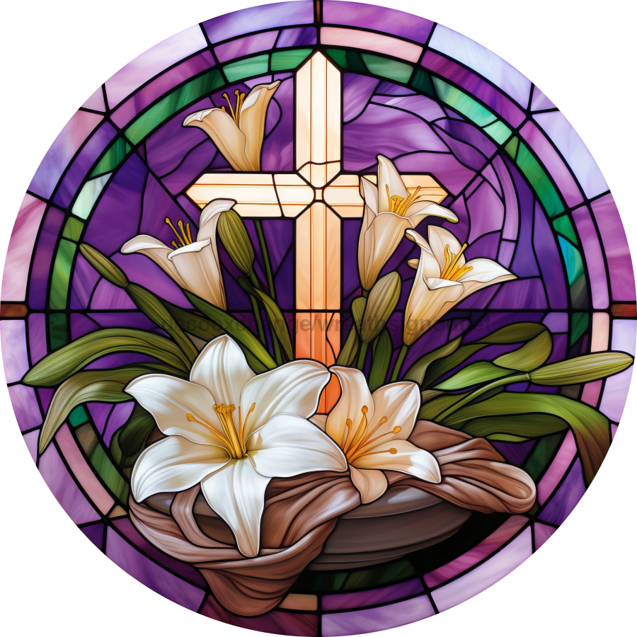 Easter Religious Lily 10" Metal Wreath Sign - DECOE-5170