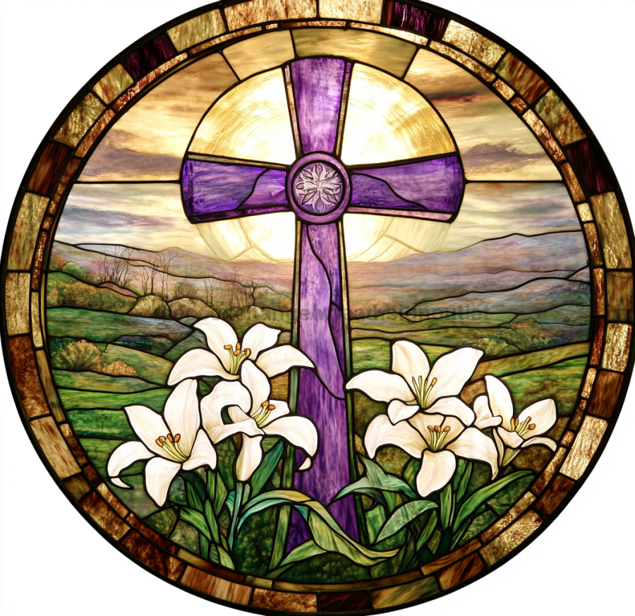 Easter Sign, Stained Glass Religious Sign, DCO-12913, Sign For Wreath, 10x10" Metal Sign