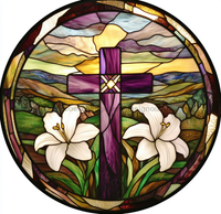 Thumbnail for Easter Sign, Stained Glass Religious Sign, DCO-12916, Sign For Wreath, 10x10