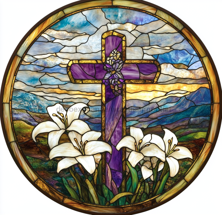 Easter Sign, Stained Glass Religious Sign, DCO-12917, Sign For Wreath, 10x10" Metal Sign