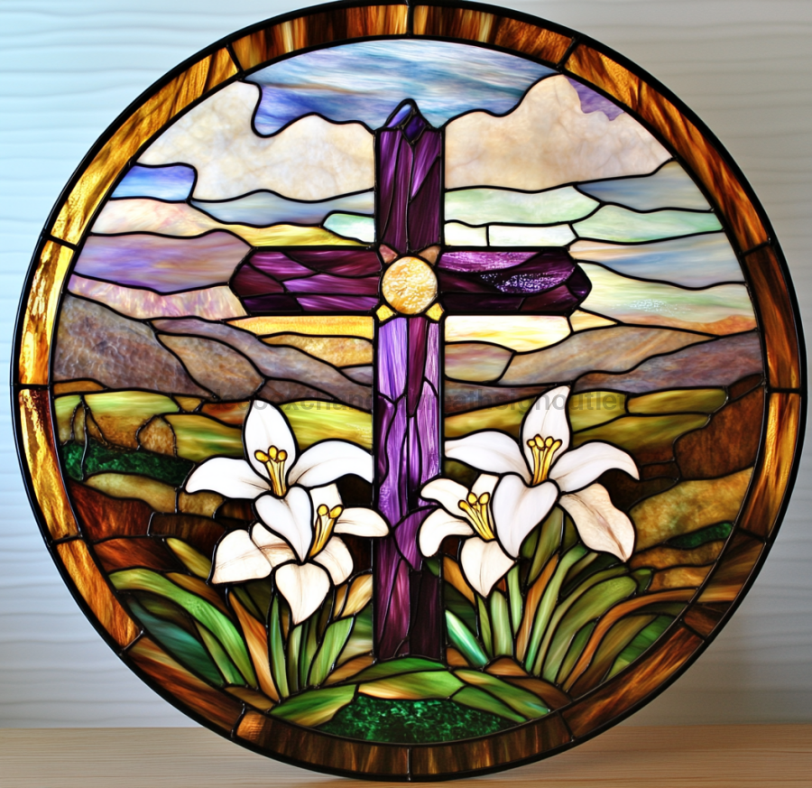 Easter Sign, Stained Glass Religious Sign, DCO-12918, Sign For Wreath, 10x10" Metal Sign