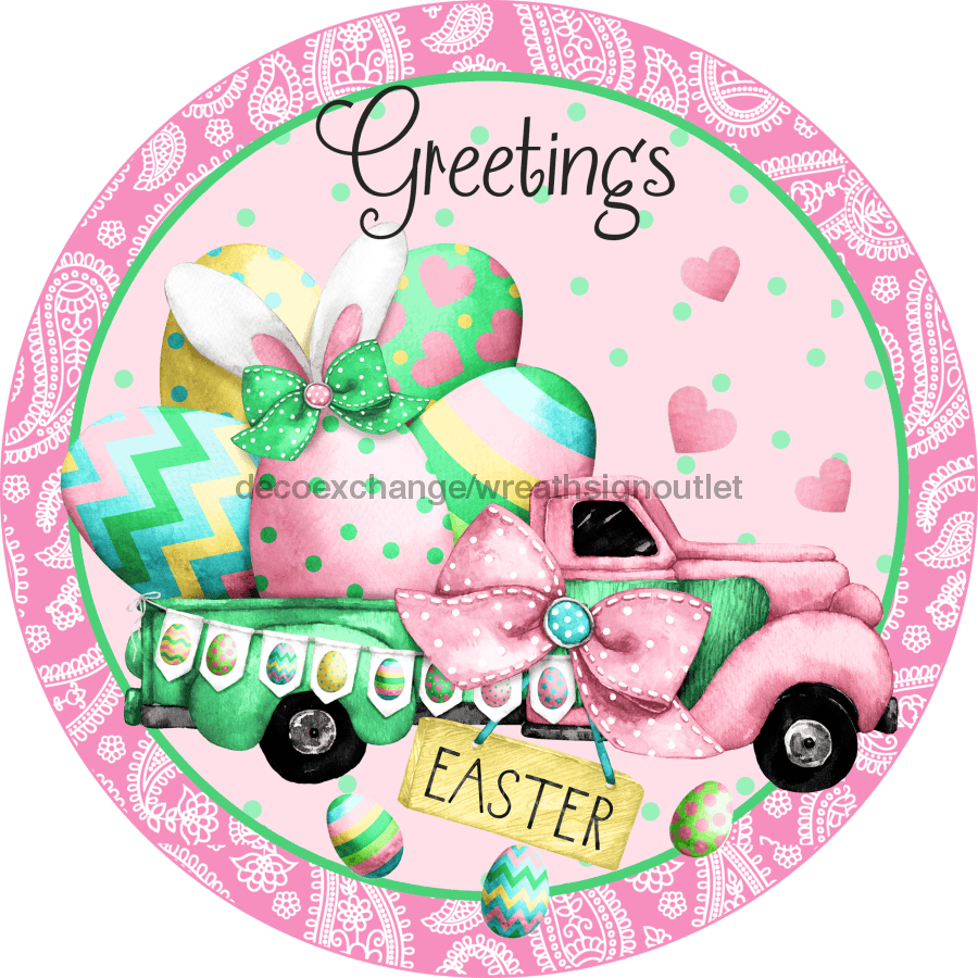 Vinyl Decal, Easter Truck Sign, Spring Sign, 10" Round Metal Sign VINYL-DECOE-270, Sign For Wreath, DecoExchange - DecoExchange