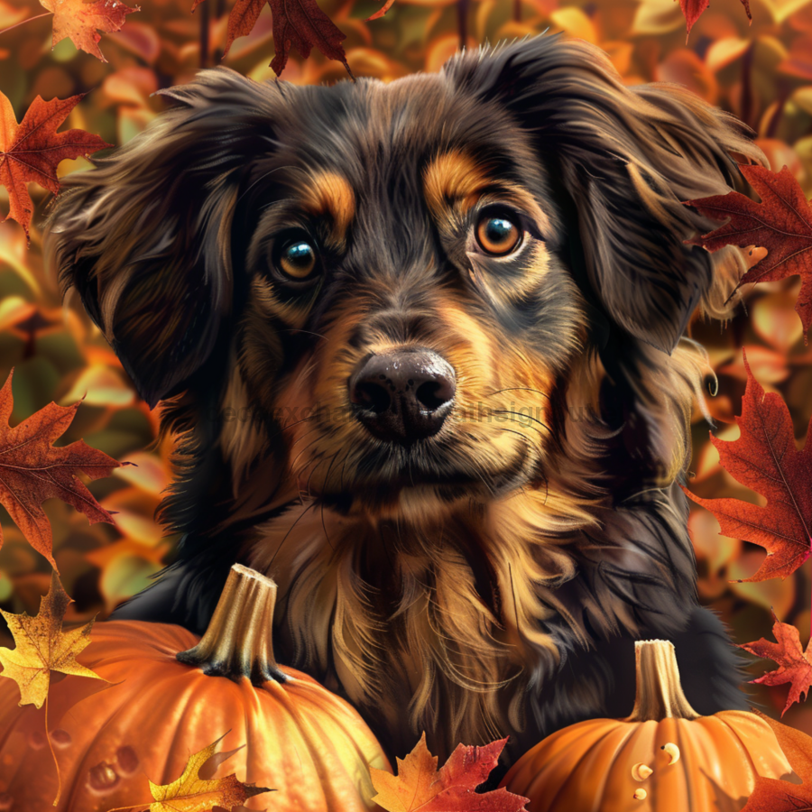 Fall Dog Wall Art, MB-00026, Sign For Wreath, 10x10" Metal Sign