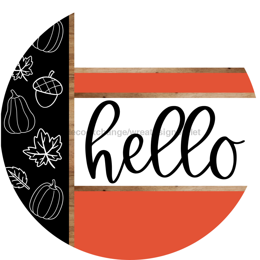 Fall Door Hanger, Hello Door Hanger, DCO-01990-DH, 18" Round Wood