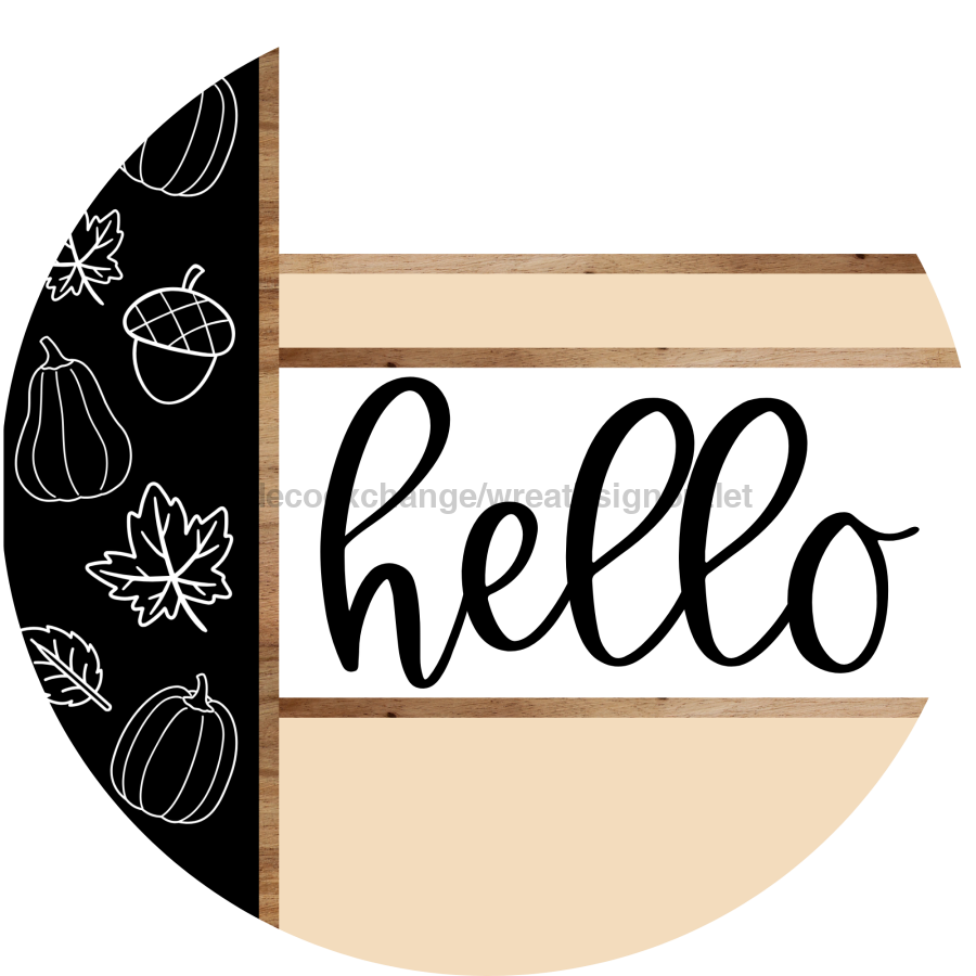 Fall Door Hanger, Hello Door Hanger, DCO-01992-DH, 18" Round Wood
