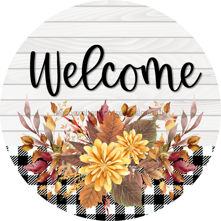 Fall Floral Sign Welcome Dco-00796 For Wreath 10 Round Metal