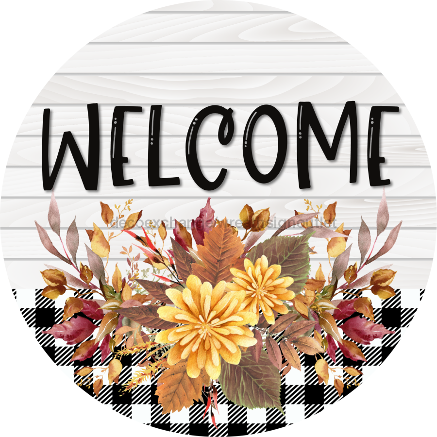 Fall Floral Sign Welcome Dco-00797 For Wreath 10 Round Metal