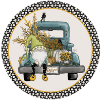 Thumbnail for Wreath Sign, Fall Gnome Back of Blue Truck 10