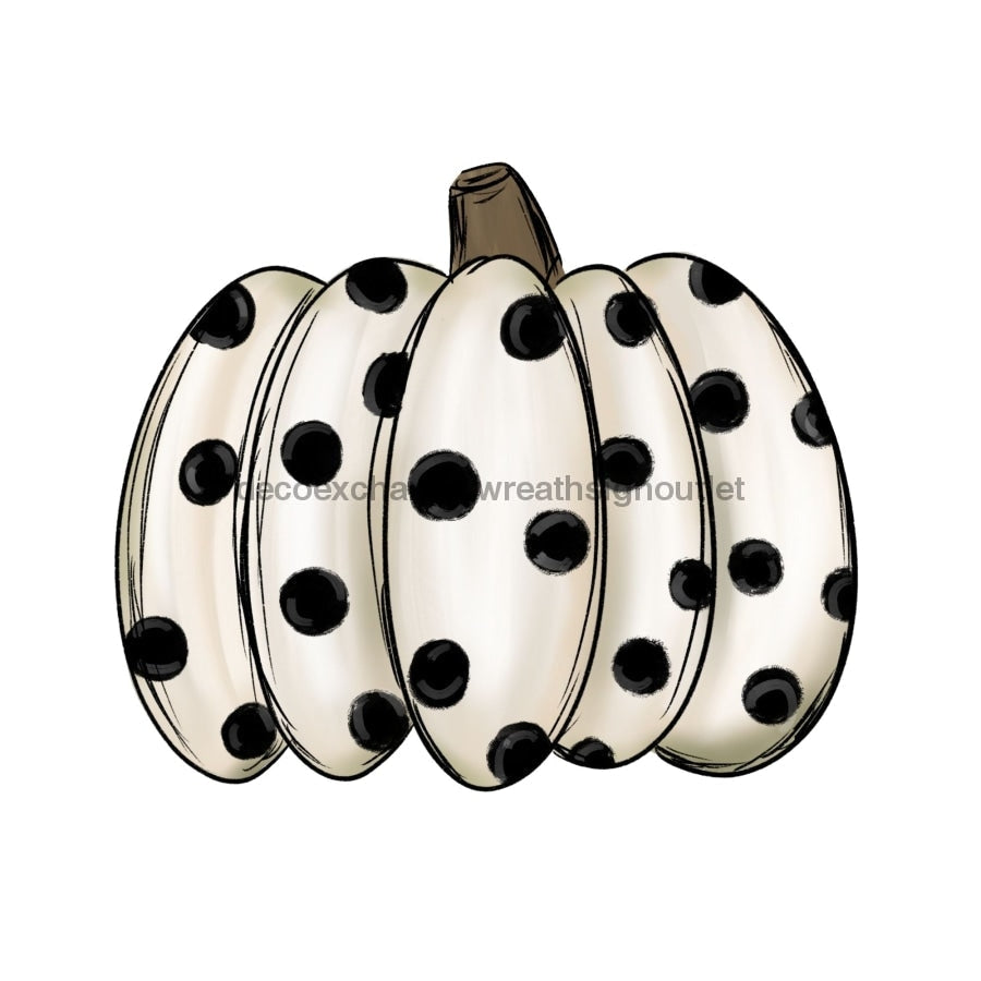 Fall Pumpkin Black and White Polka Dots, wood sign, DECOE-W-012 wood wreath sign, wreath size wood, fall