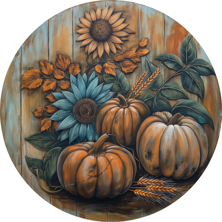 Fall Pumpkin Door Hanger Dco-01757-Dh 18’ Round Wood