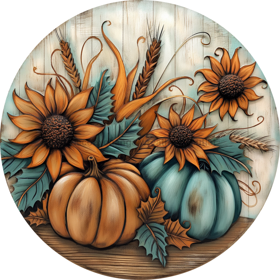 Fall Pumpkin Door Hanger Dco-01759-Dh 18’ Round Wood