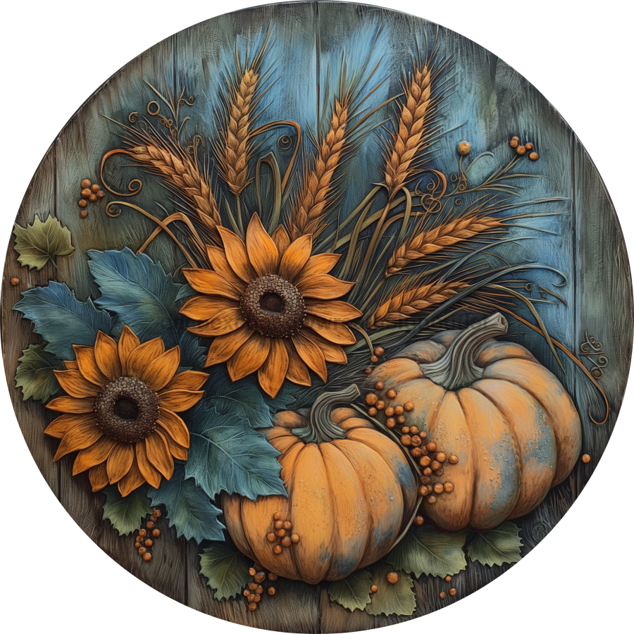 Fall Pumpkin Door Hanger Dco-01760-Dh 18’ Round Wood