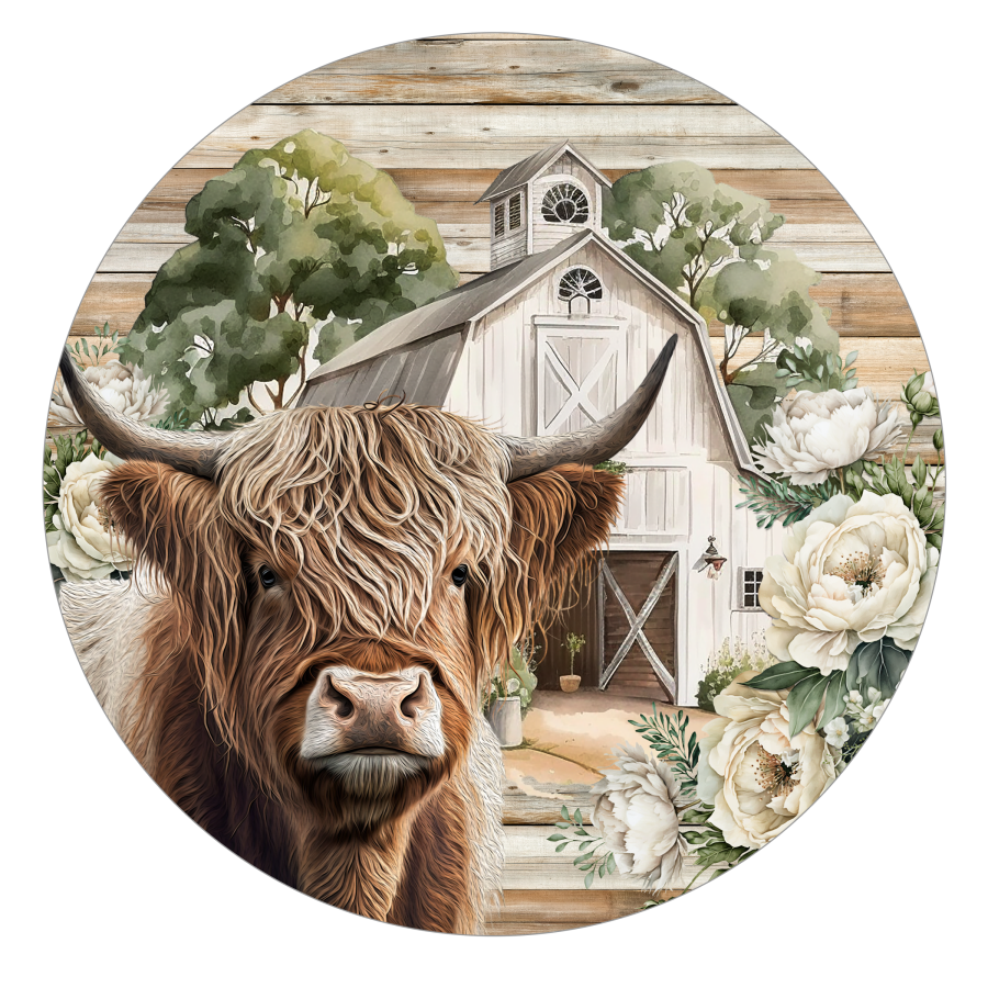 Fall Cow 12" Metal Wreath Sign - DECOE-4599-A