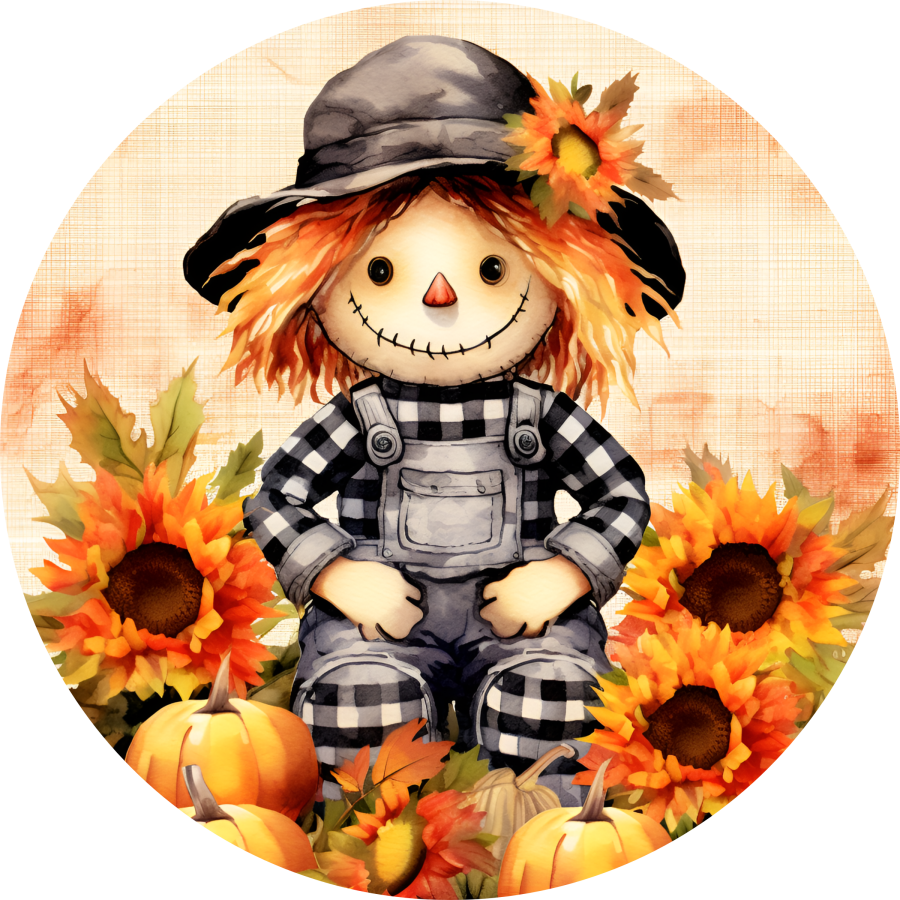 Fall Cute Scare crow 10" Metal Wreath Sign - DECOE-4671