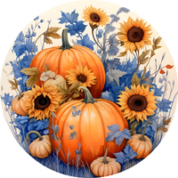 Thumbnail for Fall Pumpkin Blue 10" Metal Wreath Sign - DECOE-4634