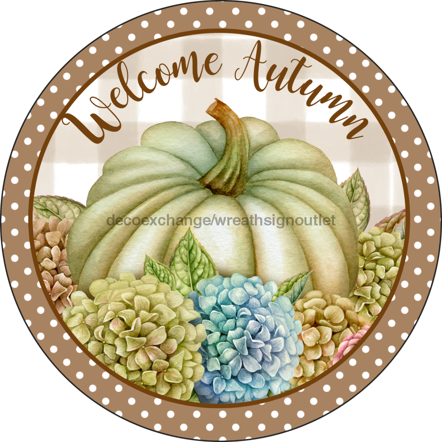 Wreath Sign, Fall Sign, Pumpkin Sign, 10" Round Metal Sign DECOE-776, DecoExchange, Sign For Wreath - DecoExchange