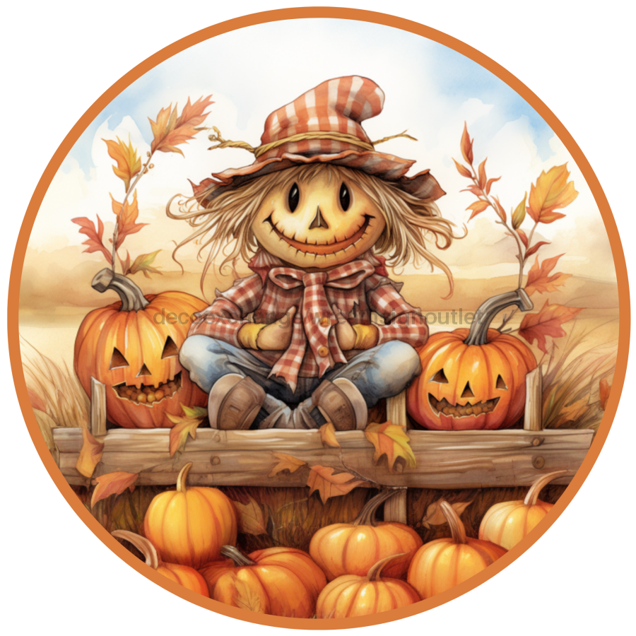 Fall Sign, Scarecrow Sign, DCO-00488, Sign For Wreath, 10" Round Metal Sign - DecoExchange®