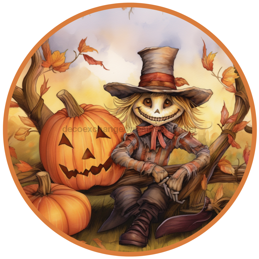 Fall Sign, Scarecrow Sign, DCO-00489, Sign For Wreath, 10" Round Metal Sign - DecoExchange®