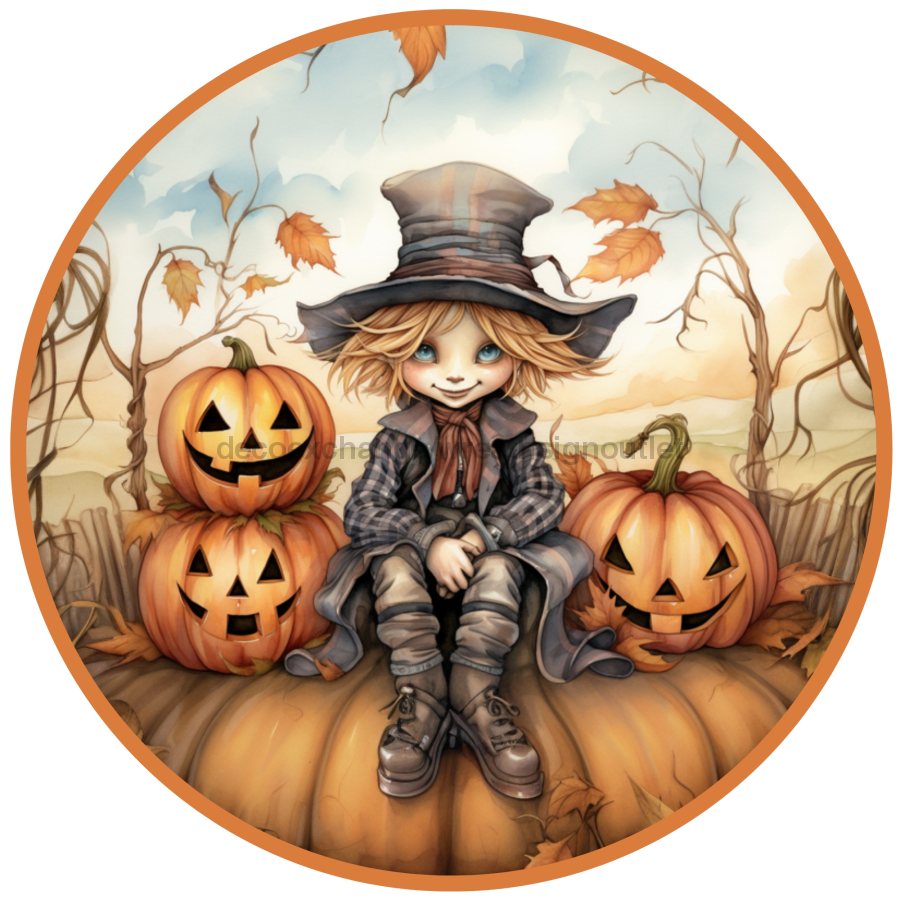 Fall Sign, Scarecrow Sign, DCO-00492, Sign For Wreath, 10" Round Metal Sign - DecoExchange®