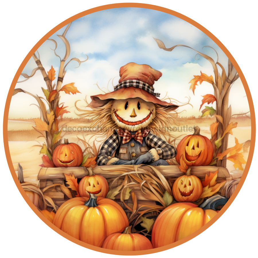 Fall Sign, Scarecrow Sign, DCO-00495, Sign For Wreath, 10" Round Metal Sign - DecoExchange®