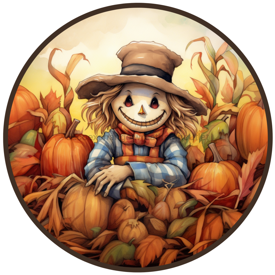 Fall Sign, Scarecrow Sign, DCO-00498, Sign For Wreath, 10" Round Metal Sign - DecoExchange®