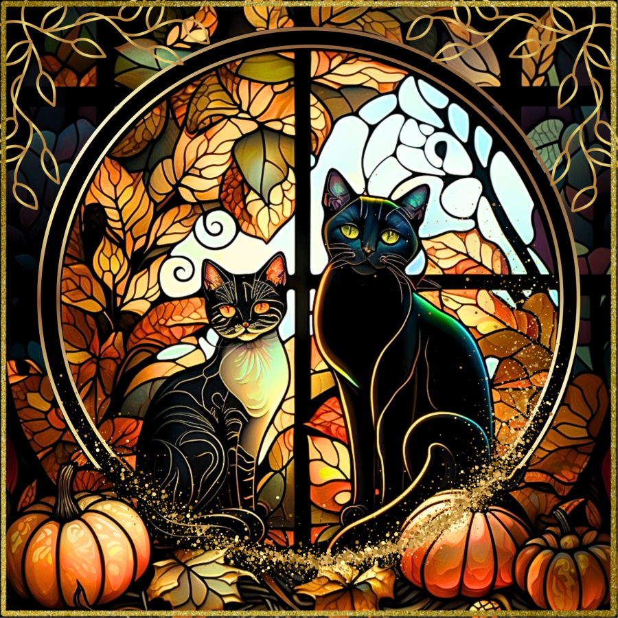 Fall Stained Glass Cat 10x10" Metal Wreath Sign - DECOE-4558
