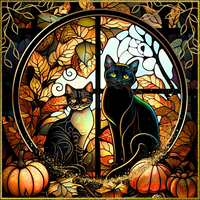 Thumbnail for Fall Stained Glass Cat 10x10" Metal Wreath Sign - DECOE-4558