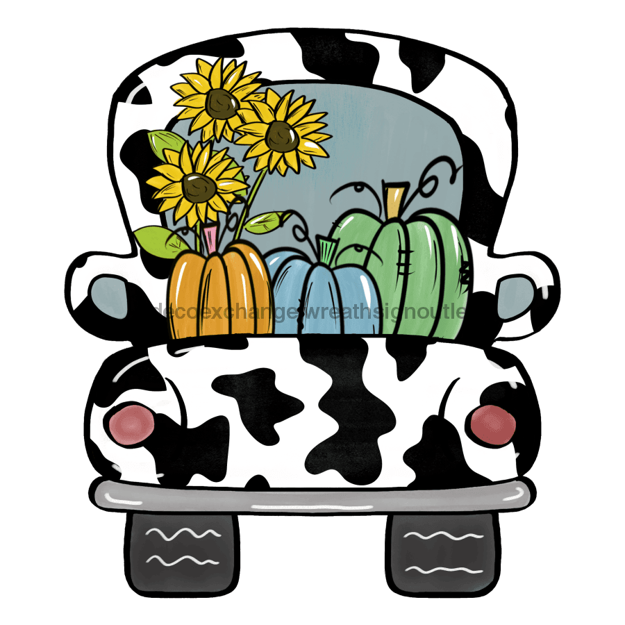 Fall Sign, Fall Truck Sign, Cow print sign, wood sign, DECOE-W-040 wood wreath sign, wreath size wood, fall