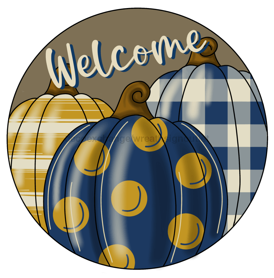 Fall Sign Welcome Pumpkin Wood Sign Pcd-051-Dh 18 Door Hanger Wood Round