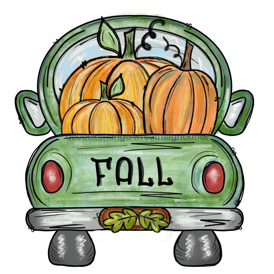 Fall Truck with Pumpkins, wood sign, DECOE-W-001 wood wreath sign, wreath size wood, fall