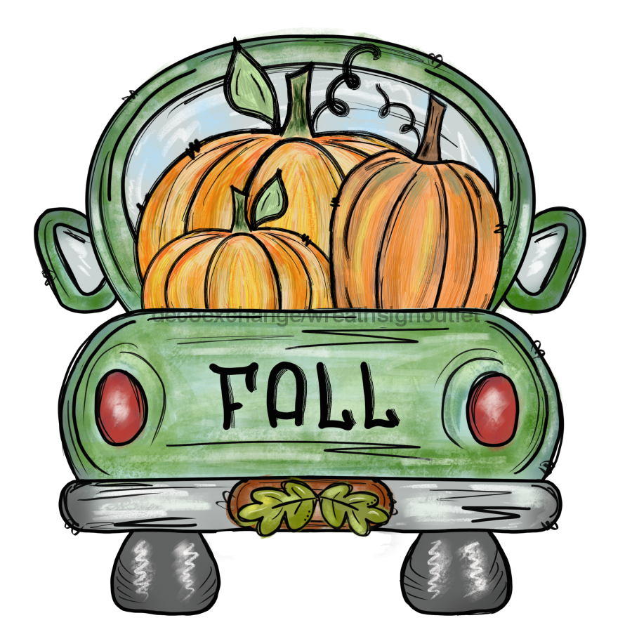 Fall Truck with Pumpkins, wood sign, DECOE-W-002 door hanger, fall