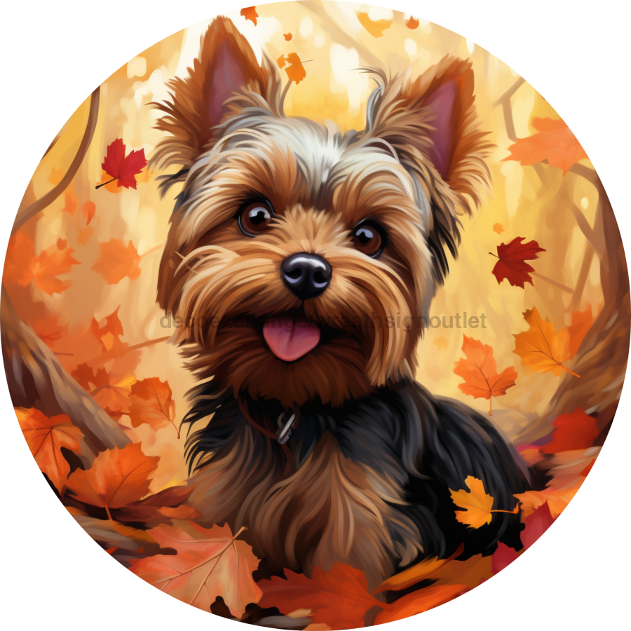 Fall Yorkie Wall Art, MB-00020, Sign For Wreath, 10" Metal Sign