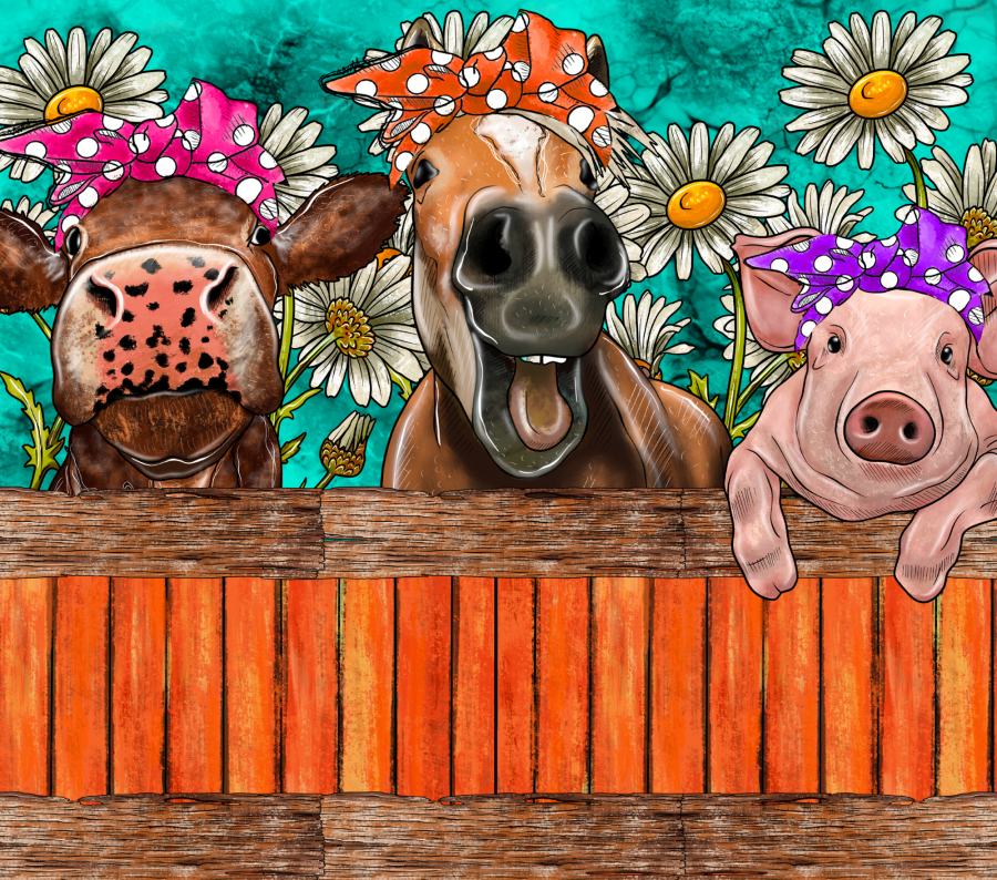 Farm Animals Tumbler, Cow, Horse and Pig Tumbler 20 oz Skinny Tumbler - DECOETUMBLER-253
