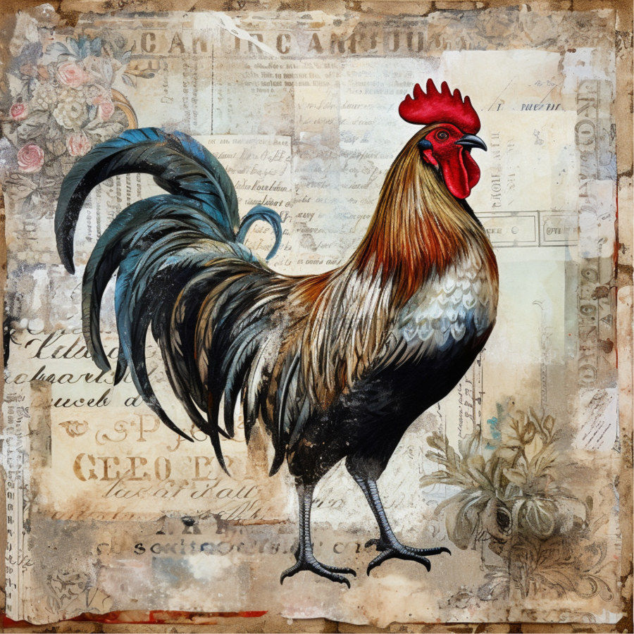 Farmhouse Rooster Vintage 10x10" Metal Wreath Sign - OAW-0014