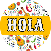 Thumbnail for Fiesta Yellow Hola 10" Metal Wreath Sign - DBJ-0002
