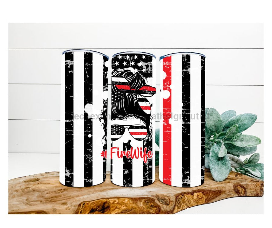 Fire Wife Tumbler, Flag with Red Line Tumbler 20 oz Skinny Tumbler - DECOETUMBLER-237