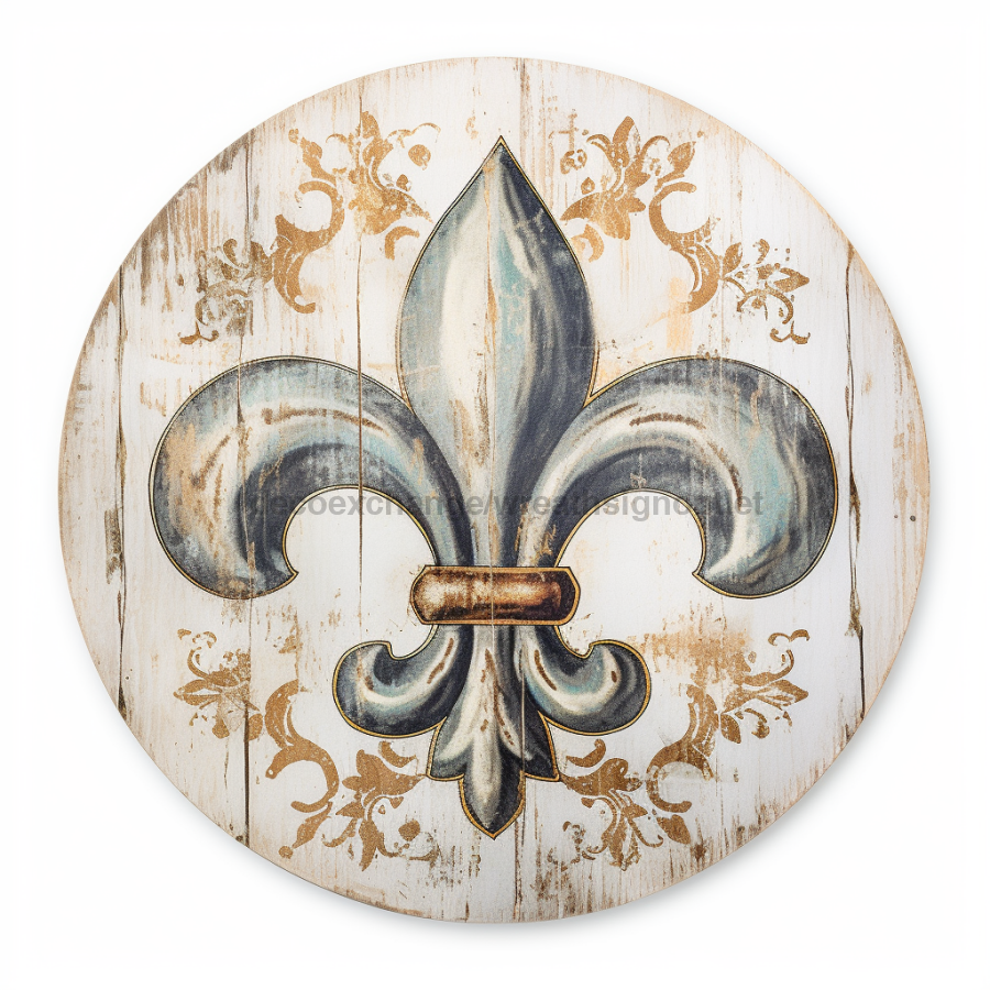 Fleur De Lis Door Hanger Floral Sign Dco-00919-Dh 18’ Round