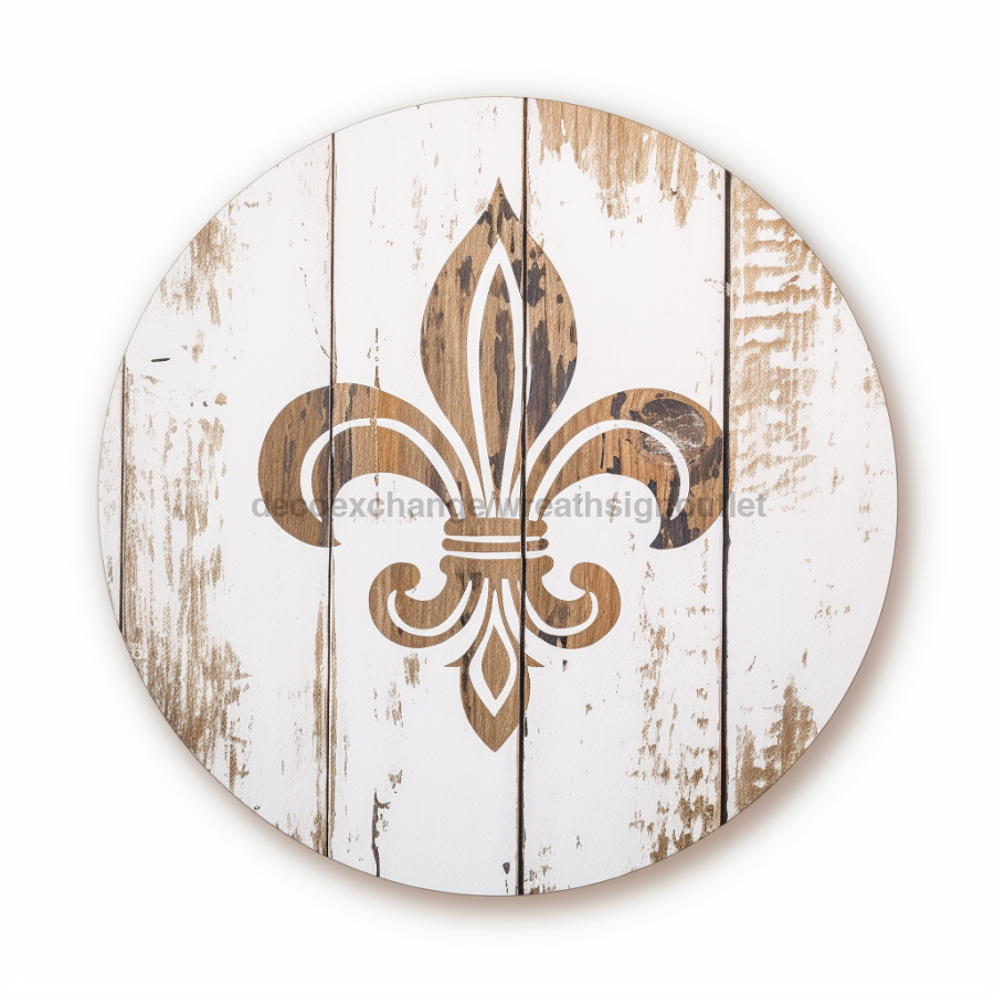 Fleur De Lis Door Hanger Rustic Sign Dco-00915-Dh 18’ Round