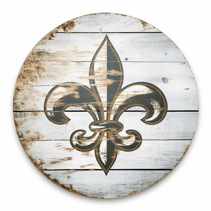 Fleur De Lis Door Hanger Rustic Sign Dco-00916-Dh 18’ Round