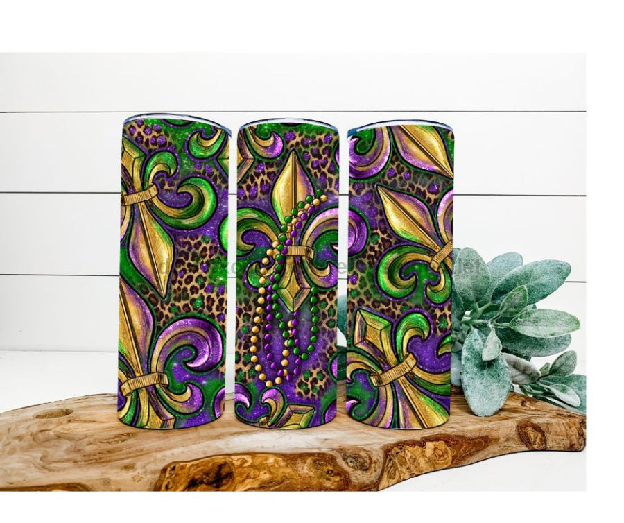 Fleur de Lis Tumbler, Mardi Gras Tumbler 20 oz Skinny Tumbler - DECOETUMBLER-215