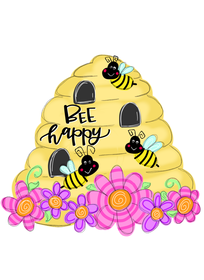 Floral Beehive 22" Wood Door Hanger - TWW-W-0013-DH