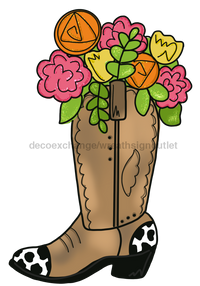 Thumbnail for Floral Cowboy Boot Door Hanger Mj-W-00013 22‚Äô Wood