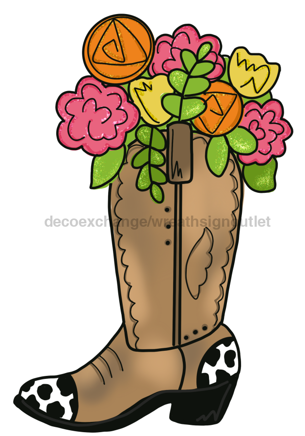 Floral Cowboy Boot Door Hanger Mj-W-00013 22‚Äô Wood