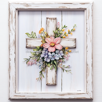 Thumbnail for Floral Cross, Religious Sign, DCO-12682, Sign For Wreath, 10x10