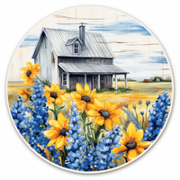 Thumbnail for Floral Sign Blue Bonnets And Sunflowers Dco-00860 For Wreath 10 Round Metal